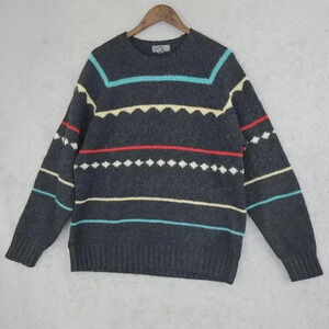Vintage Lord & Taylor Men's L 100% Wool Shetland Crewneck Sweater Gray  7PT